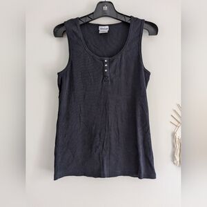 Midtown Black Tank Top with Button Accents